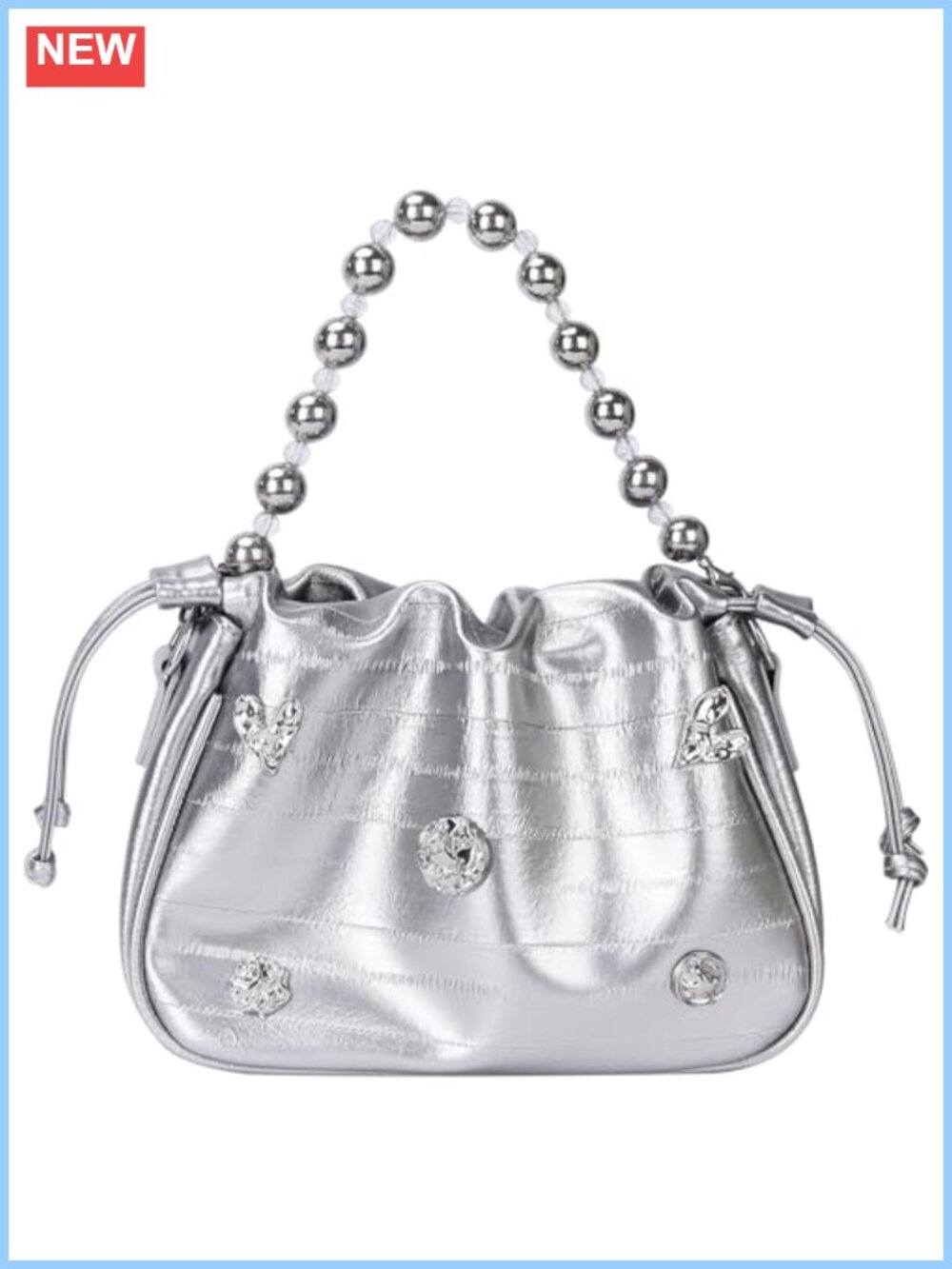 Y2k Sparkly PU Leather Hobo Bag Beaded Chain Shoulder Purse Evening Clutch